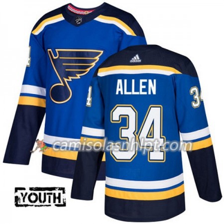 Camisola St. Louis Blues Jake Allen 34 Adidas 2017-2018 Azul Authentic - Criança